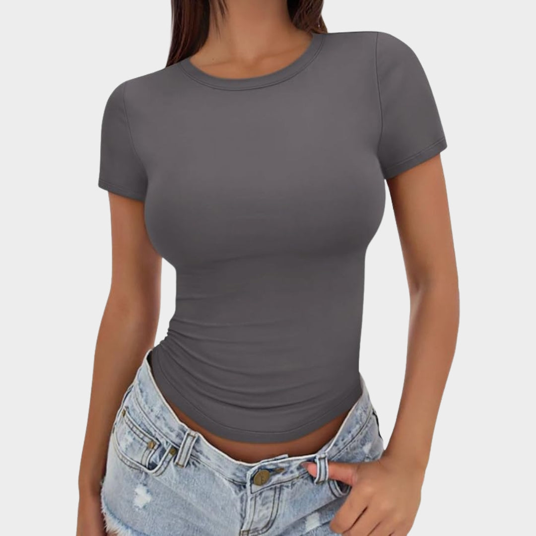 Women's Crop T-Shirt - Short Sleeve - Casual & Workout Tee - Soft & Stretchy - Multiple Colours