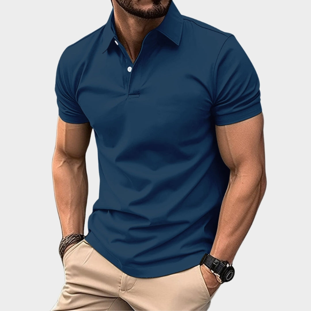 Men's Polo Shirt - Short Sleeve Lapel Button Solid Color Summer Casual T-Shirt, Purple, Dark Green, Navy Blue