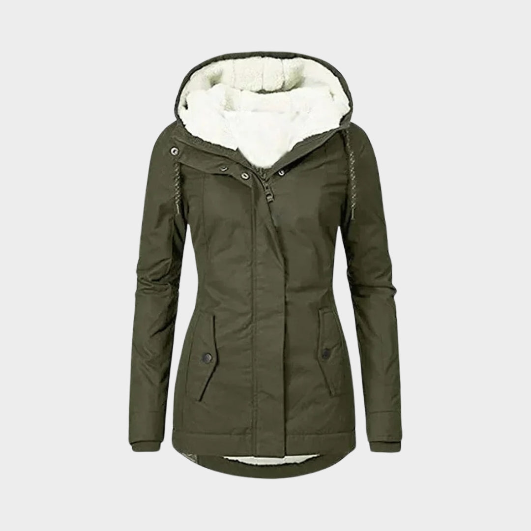 Women’s Winter Parka – Hooded Mid-Length Coat, Thick Plush Lining (Grey, Green, Black, and More)
