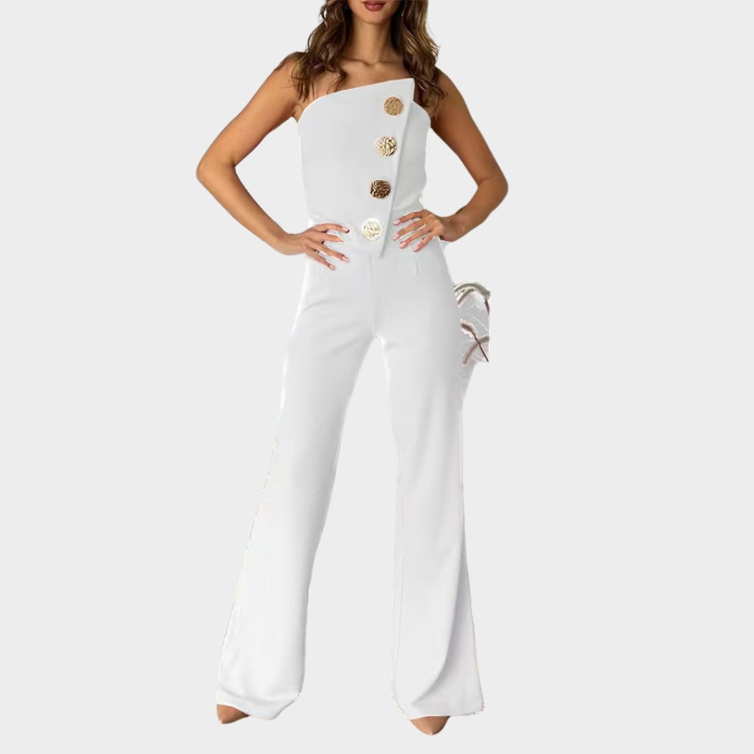 Women Romper Jumpsuit – Backless Tube Top, Bootcut Long Pants, Summer Streetwear