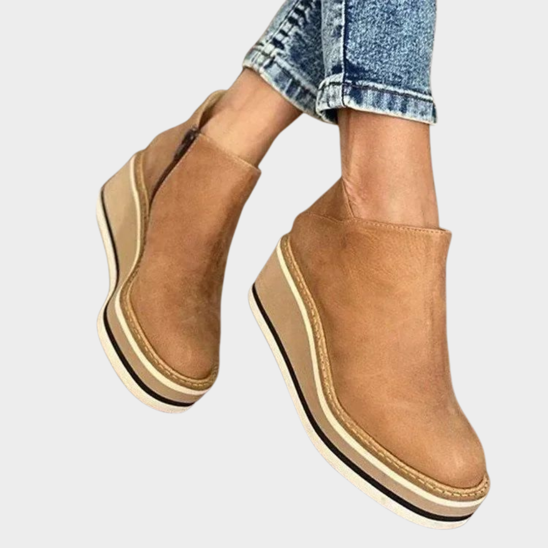 Women's Ankle Boots – Retro Round Toe – Side Zip – Platform Wedge Shoes – Comfortable Fit – Multiple Colours