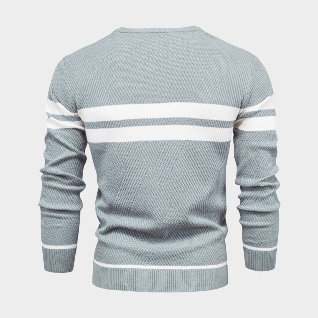 Men's Patchwork Sweater - O-Neck, Long Sleeve, Slim Fit, Warm Casual Knitwear (Coffee, Black, Army Green, and More)