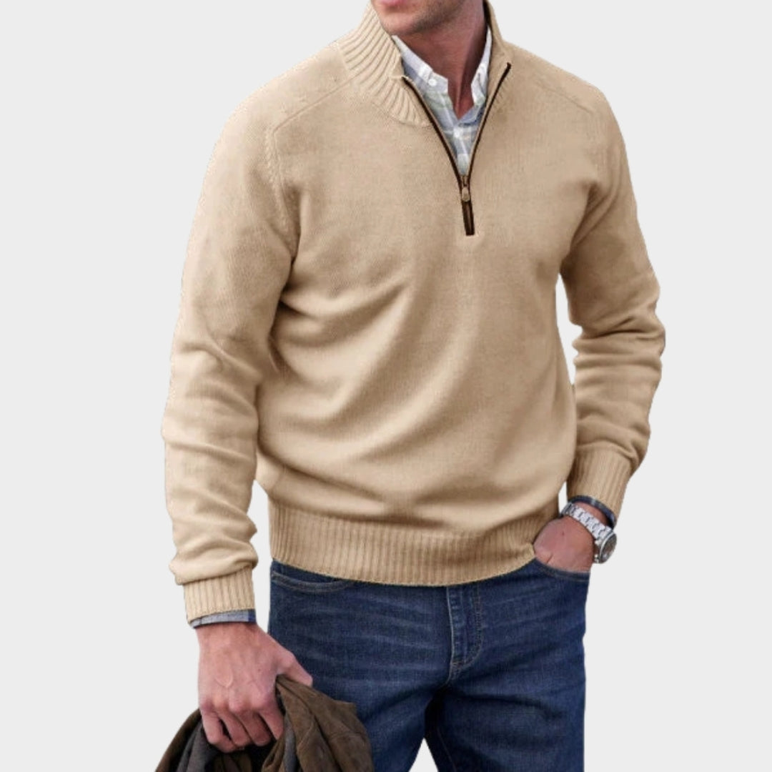 Men's Cashmere Zipper Sweater – Fleece Thick Half-Zip Turtleneck, Purple/White/Blue/and More