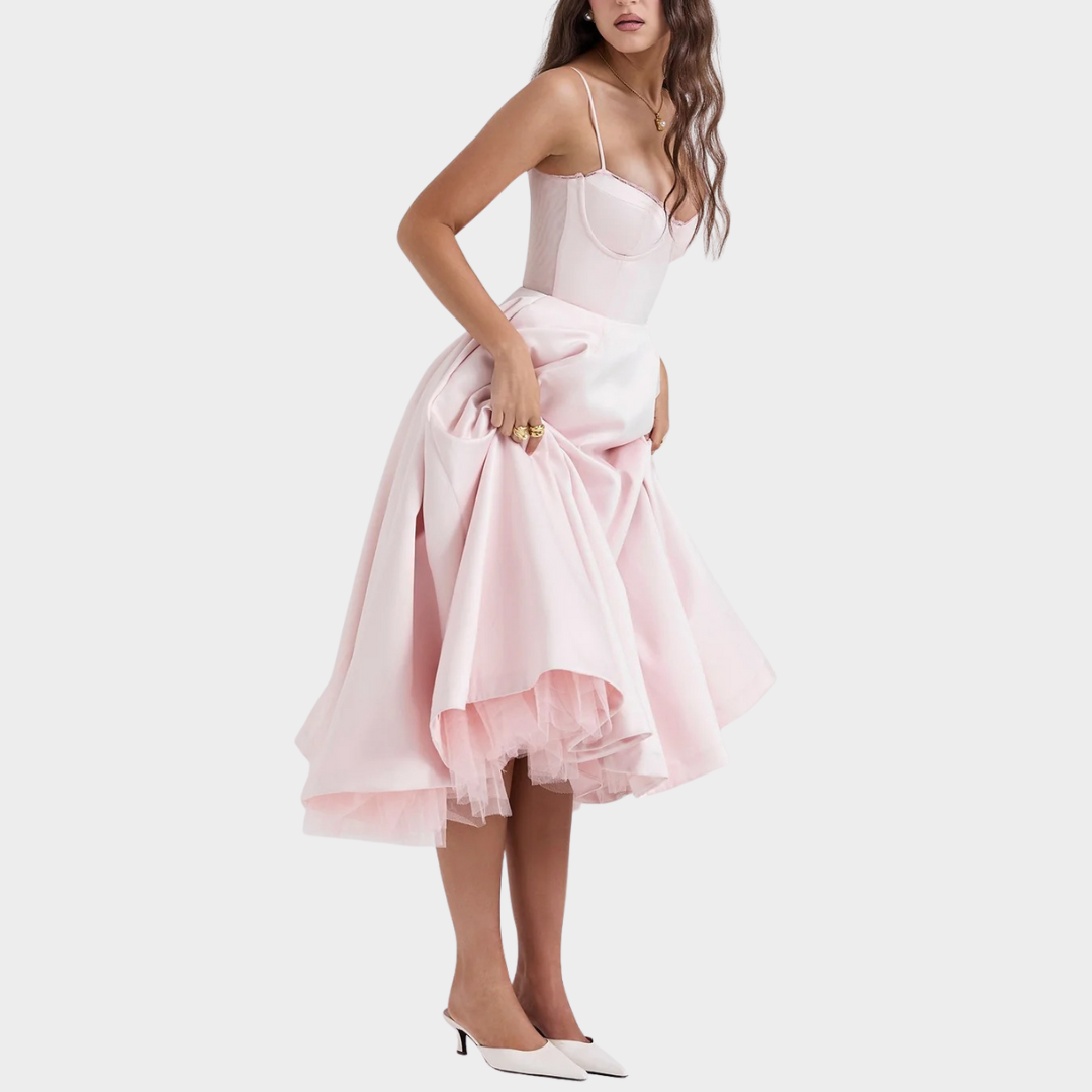 Women’s Puffy Dress – V Neck Sleeveless Design – Suspender Straps – Solid Colour – Elegant Contoured Fit – Multiple Colours
