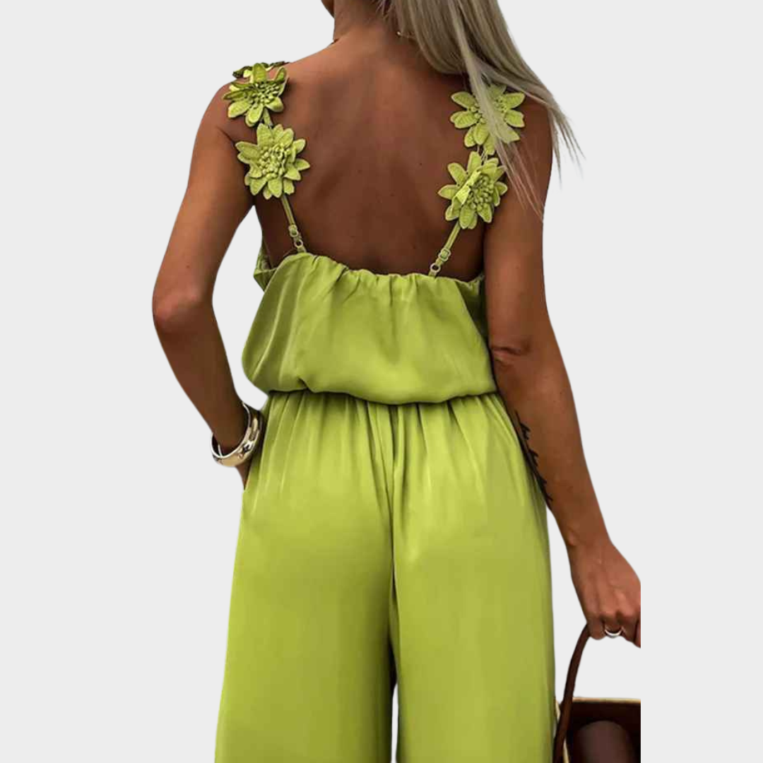 Women's Sleeveless Jumpsuit - Square Collar Backless Design - High Waist Loose Fit - Multiple Colours