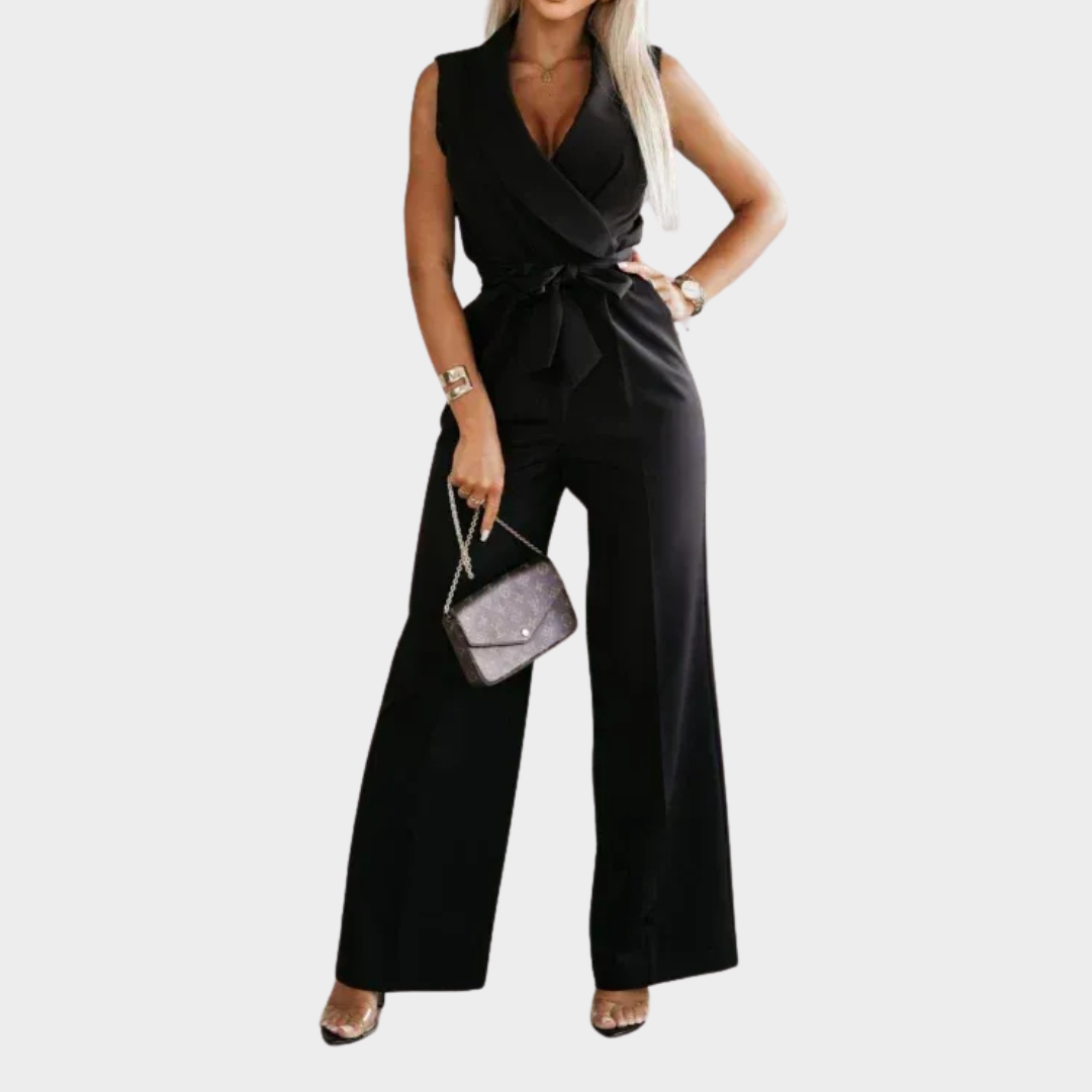 Women’s Elegant Sleeveless Jumpsuit – V Neck Belted Wide Leg – Multiple Colours