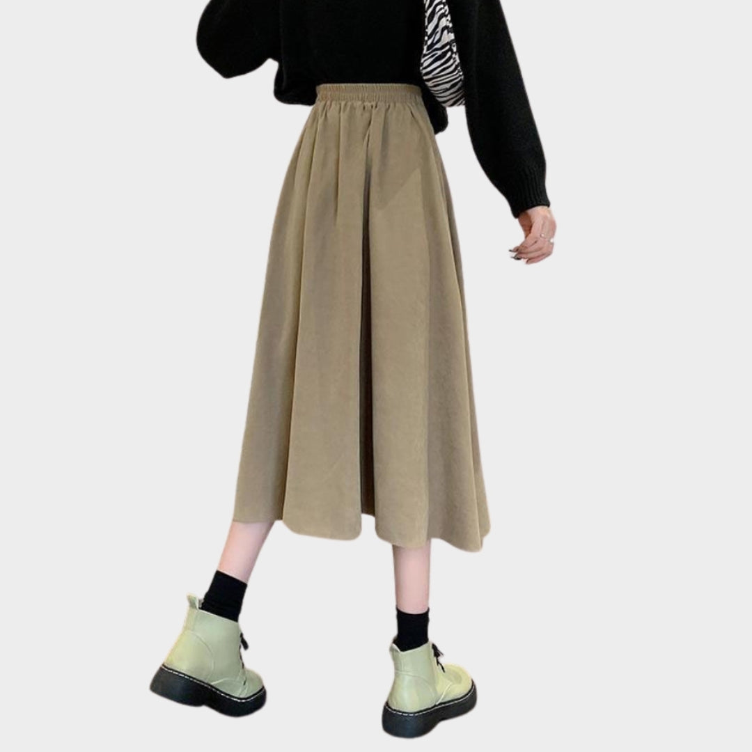 Women’s High Waist Pleated Skirt - Vintage A-Line Korean College Style Long Skirt, Blue, Black, and More