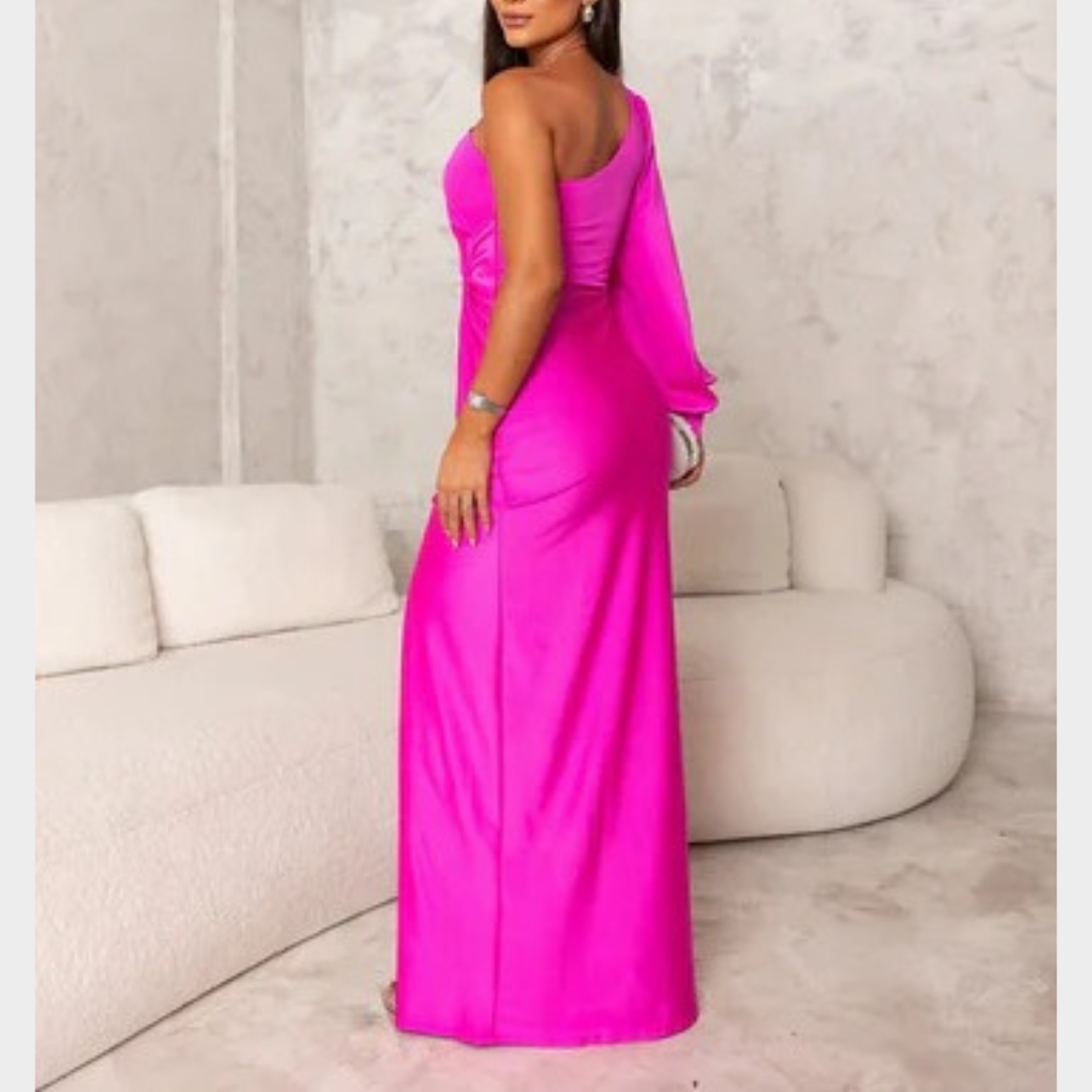 Women’s Evening Dress – One Shoulder Maxi with Open Sleeve and Relaxed Fit – Silky Fabric – Multiple Colours