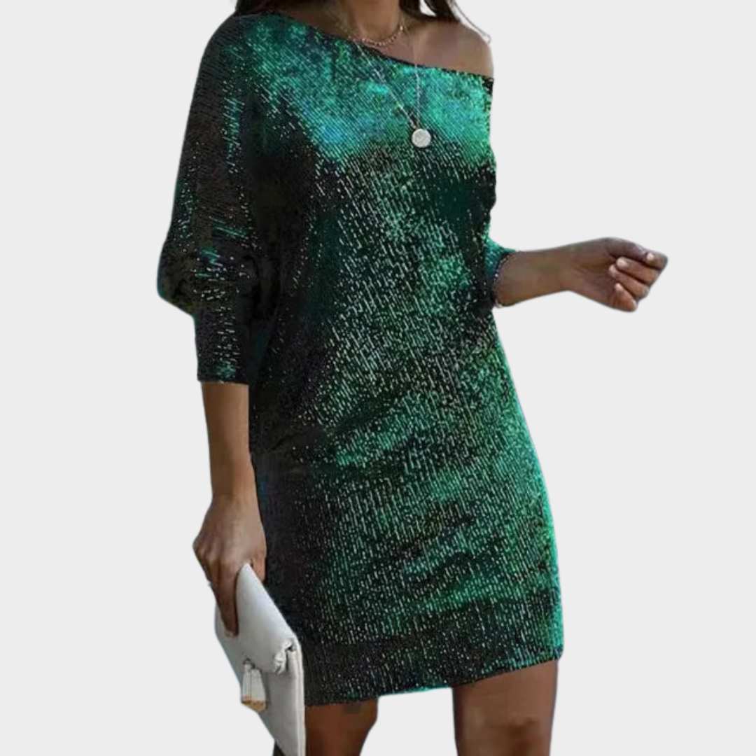 Women's Sequin Party Dress – Elegant One-Shoulder Cocktail Gown – Long Sleeve – Multiple Colours
