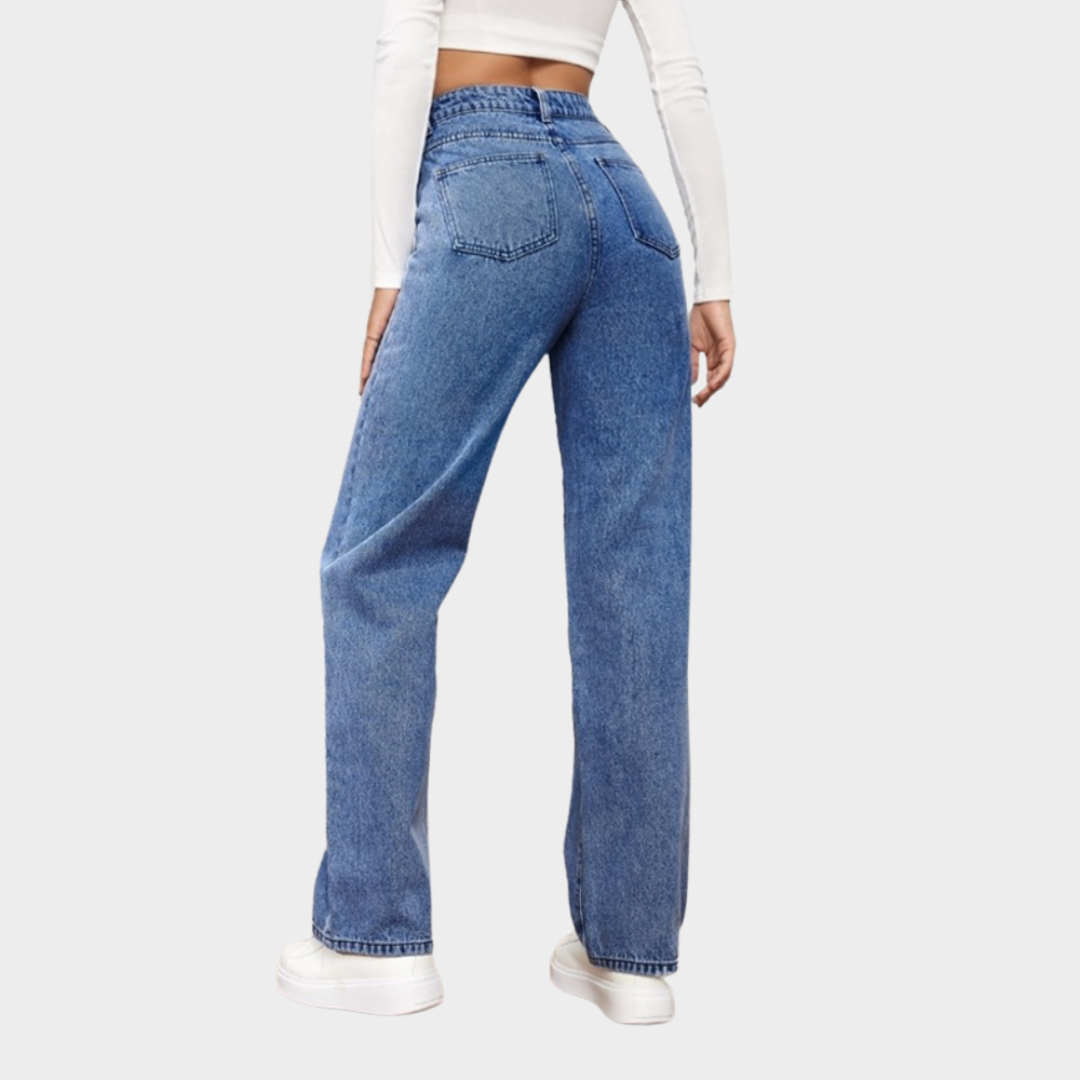 Women's High-Waist Straight-Leg Jeans - Ankle Length - Denim Trousers - Multiple Colours