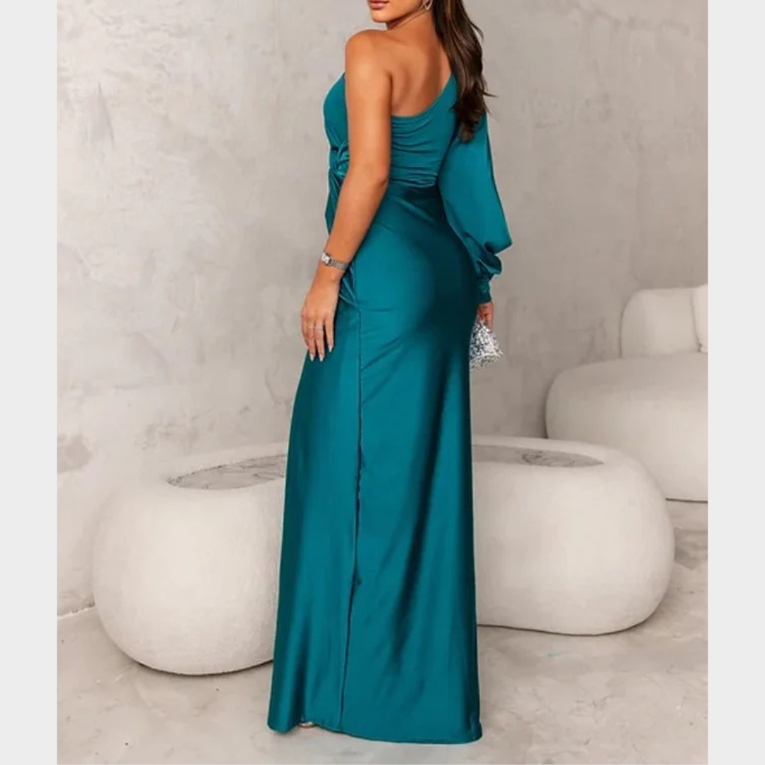 Women’s Evening Dress – One Shoulder Maxi with Open Sleeve and Relaxed Fit – Silky Fabric – Multiple Colours