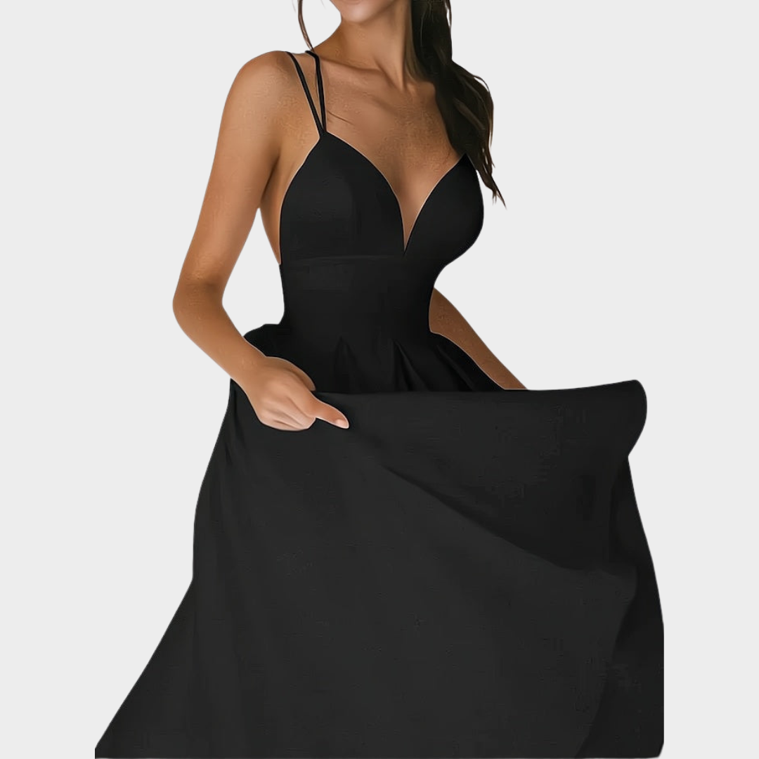 Women's Spaghetti Strap Midi Dress – V-Neck Backless – Elegant Party Dress – Multiple Colours