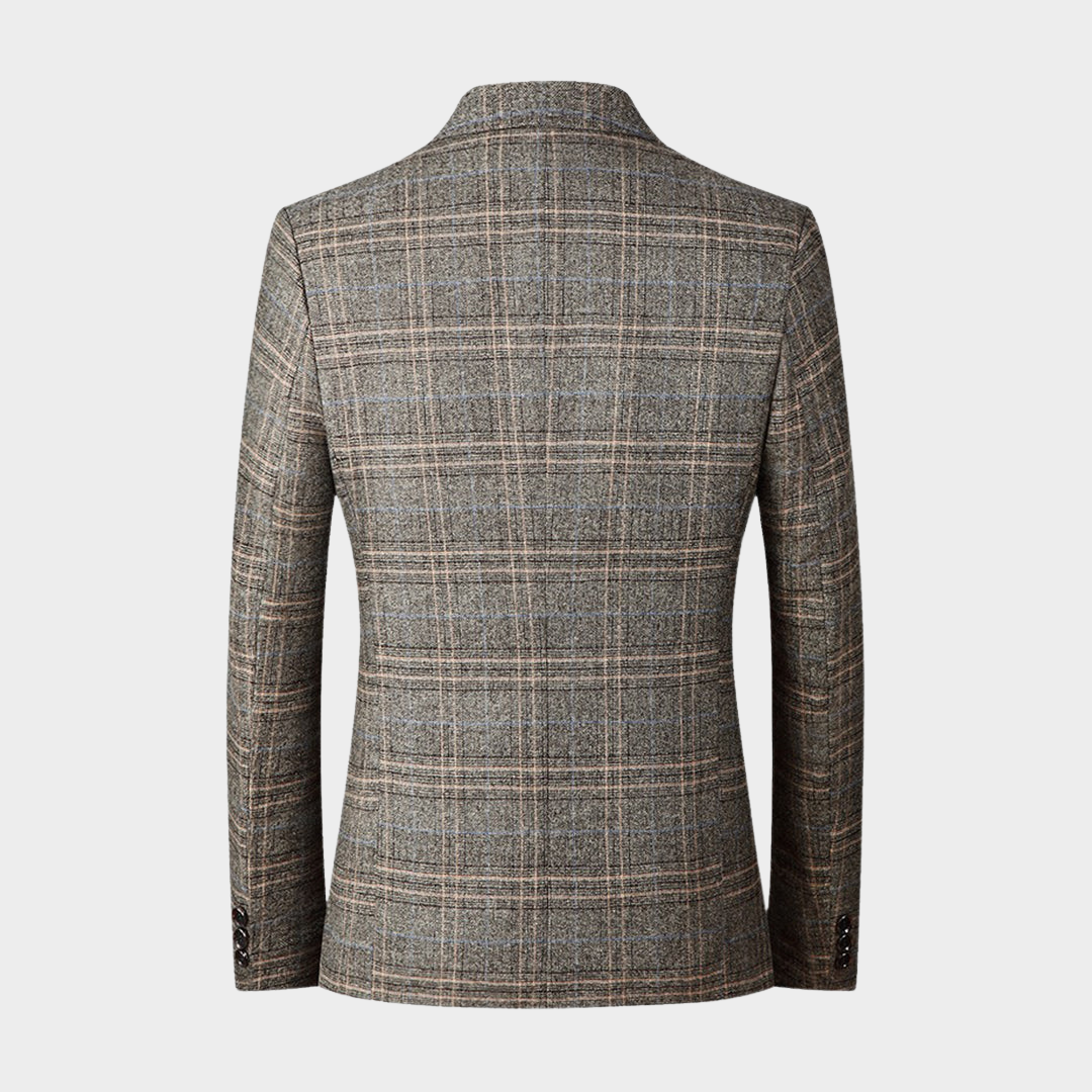 Men's Slim Fit Blazer – British Plaid Formal Suit Jacket – Business Casual Wedding Coat – Multiple Colours
