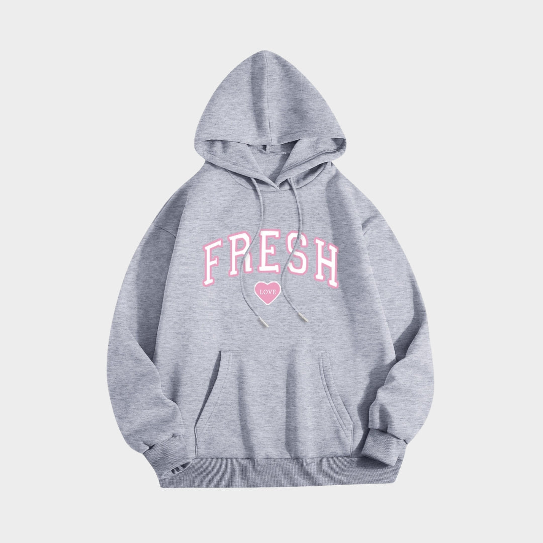 Printed Crew Neck Hoodie - Women’s Long Sleeve Hooded Sweatshirt in Multiple Colors (Black, Beige, Navy, and More)
