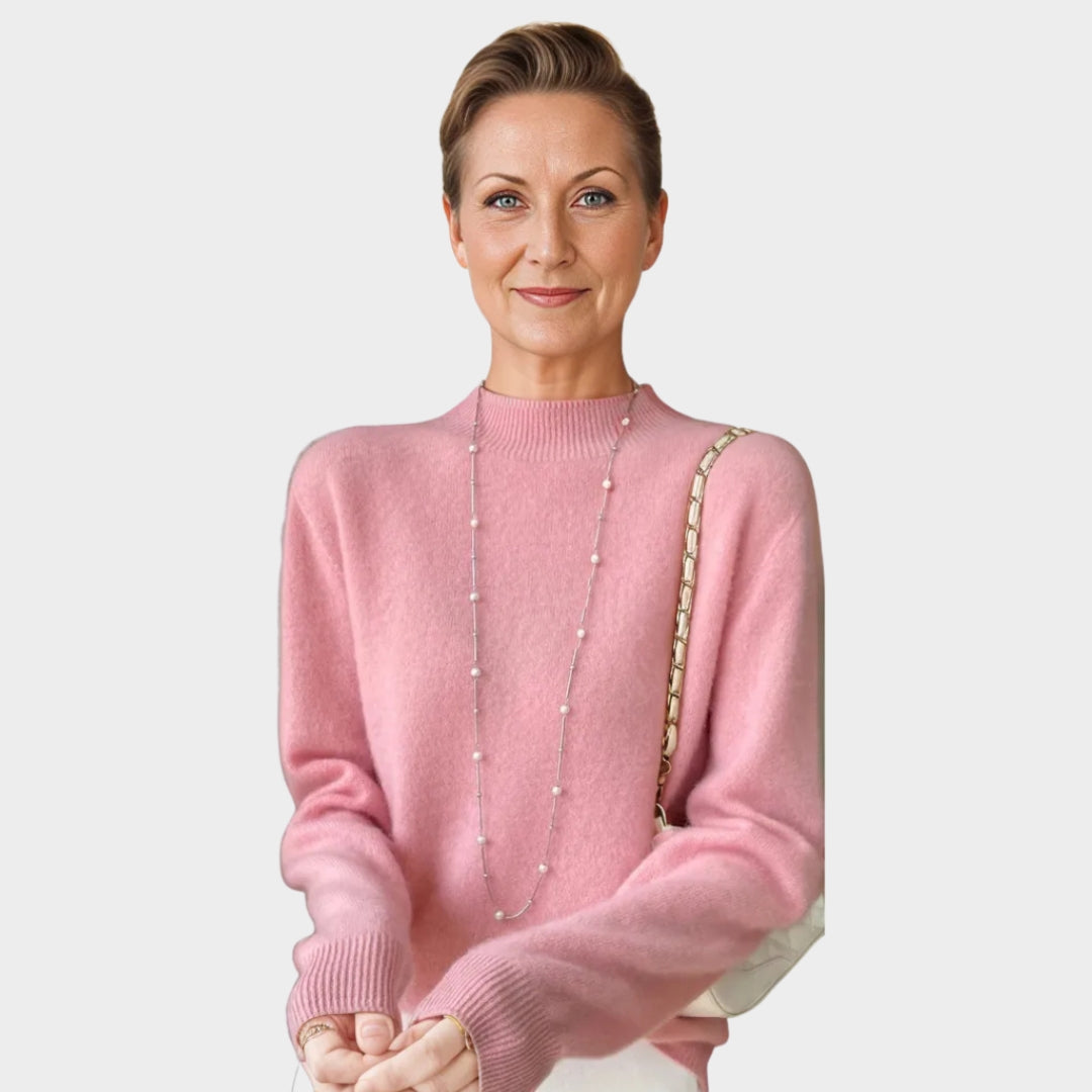 Women’s Fall Winter Merino Wool Sweater – Mock Collar Pullover, Multiple Colors