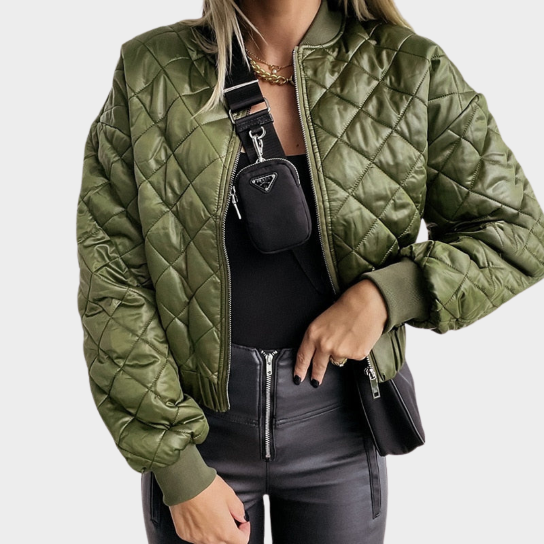 Women's Quilted Puffer Jacket – Short MA1 Style – Sequin Angel Wings – Warm & Stylish – Multiple Colours