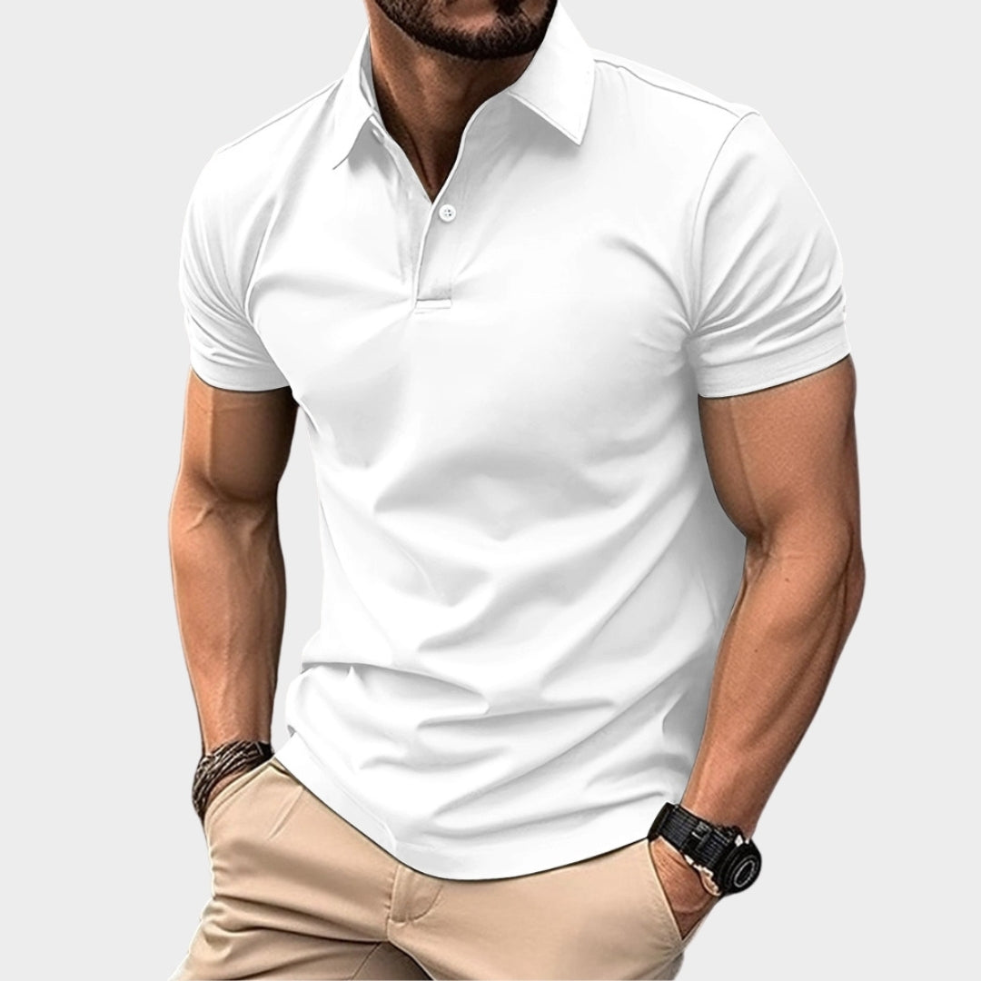 Men's Polo Shirt - Short Sleeve Lapel Button Solid Color Summer Casual T-Shirt, Purple, Dark Green, Navy Blue