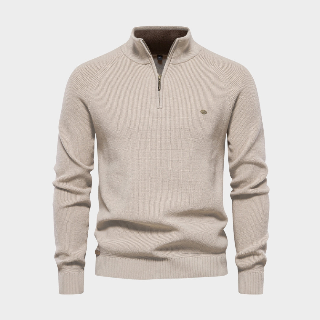 Men's Cotton Zipper Sweater– High Collar Knitted Sweater - Warm Casual Winter Fashion