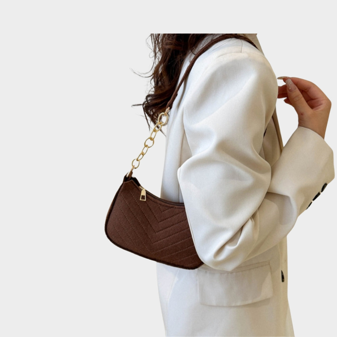 Women’s Felt Mini Shoulder Bag - Casual Lightweight Handbag with Chain in Solid Colors
