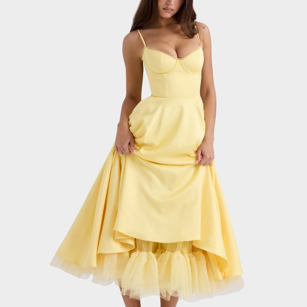 Women’s Puffy Dress – V Neck Sleeveless Design – Suspender Straps – Solid Colour – Elegant Contoured Fit – Multiple Colours