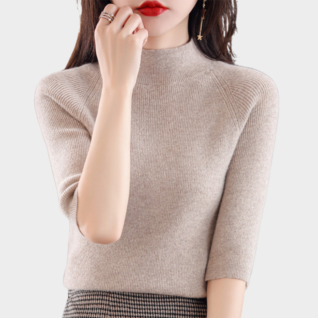 Women's Cashmere Blend Sweater – Slim Fit Short Sleeve Knitted Top in Beige, Black and More