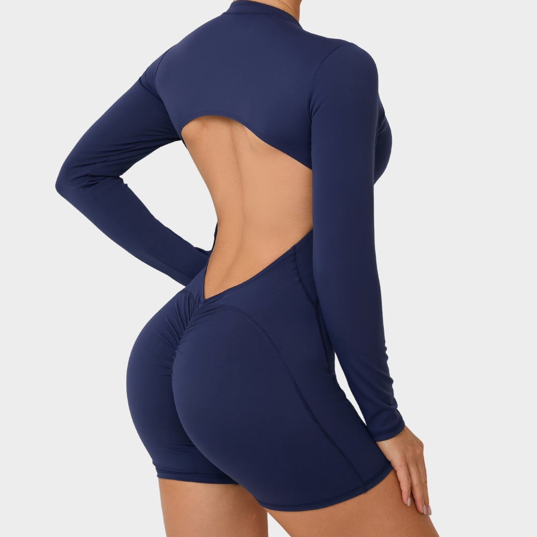Women's Long-Sleeve Yoga Jumpsuit - Zipper Front Padded One-Piece - Stretch Fit Gym & Casual Wear - Multiple Colours