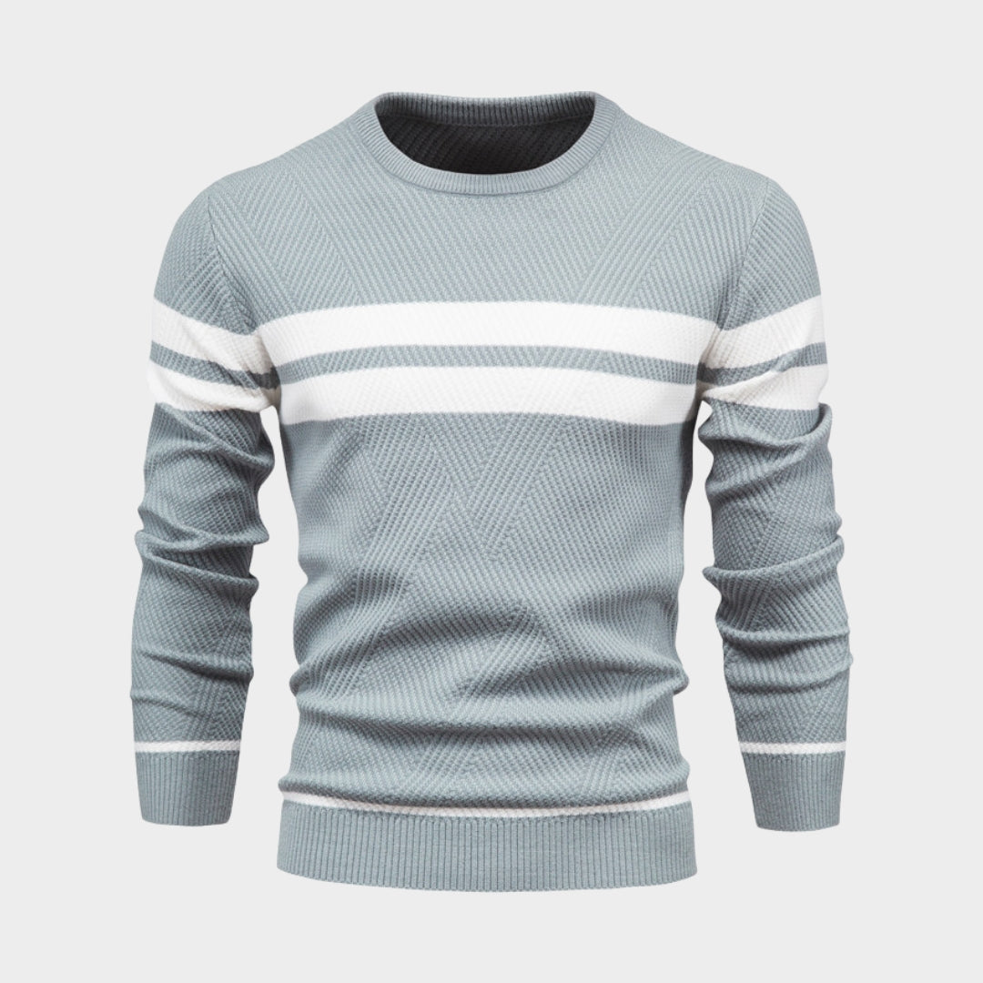 Men's Patchwork O-Neck Sweater – Slim Fit Casual Long Sleeve Warm Knit (Black, Army Green, and More)