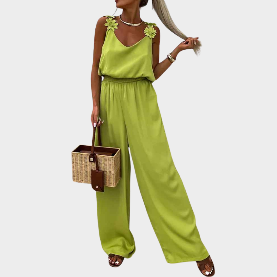 Women's Sleeveless Jumpsuit - Square Collar Backless Design - High Waist Loose Fit - Multiple Colours