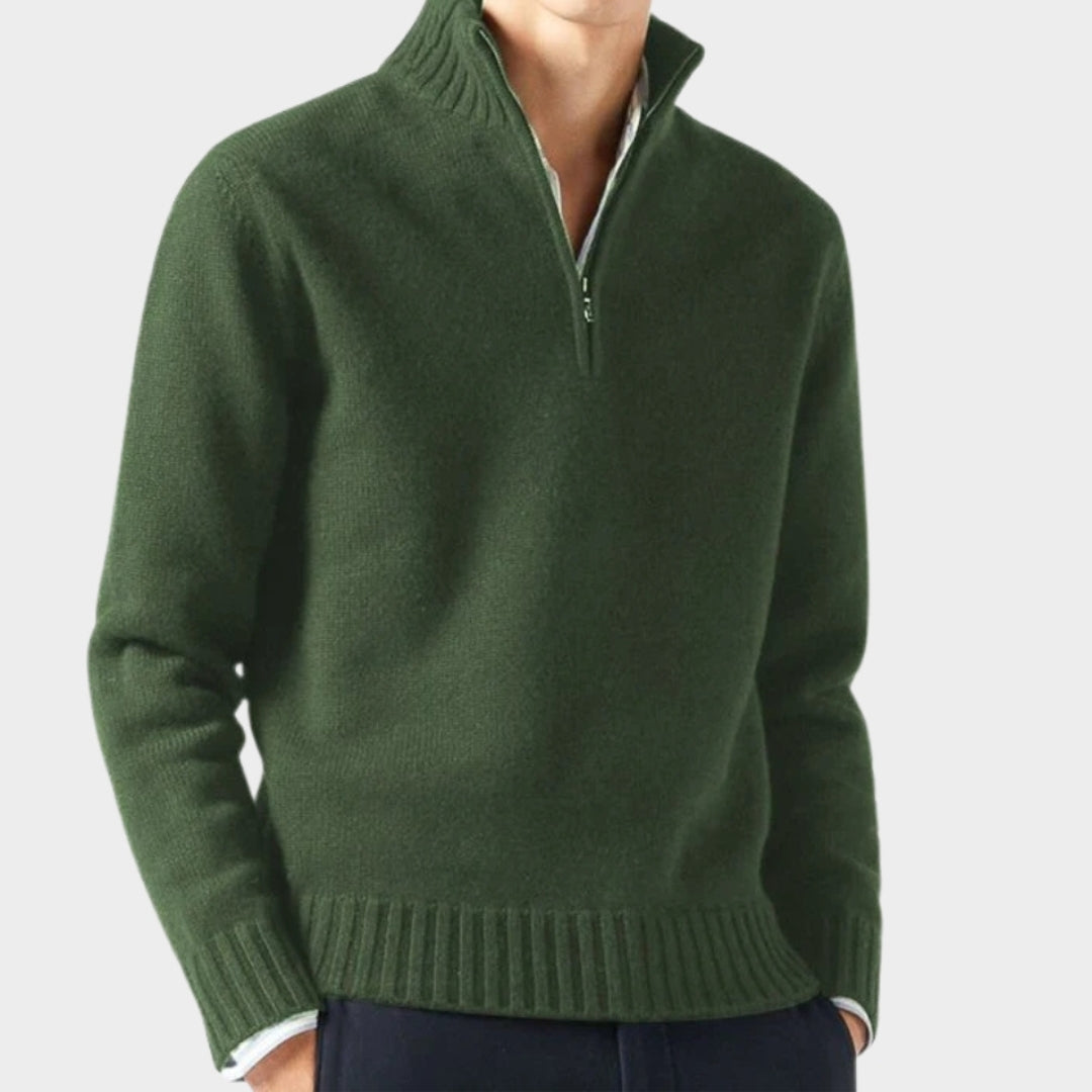 Men's Cashmere Zipper Sweater – Fleece Thick Half-Zip Turtleneck, Purple/White/Blue/and More