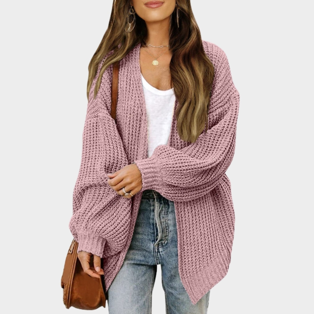 Women's Lantern Sleeve Thick Needle Cardigan – Cozy Knitted Sweater Coat, Black, Beige, and More