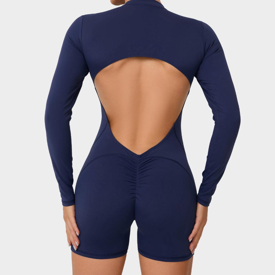 Women's Long-Sleeve Yoga Jumpsuit - Zipper Front Padded One-Piece - Stretch Fit Gym & Casual Wear - Multiple Colours