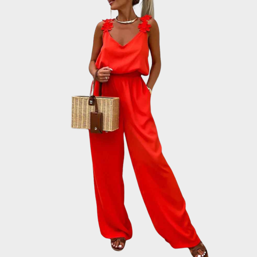 Women's Sleeveless Jumpsuit - Square Collar Backless Design - High Waist Loose Fit - Multiple Colours