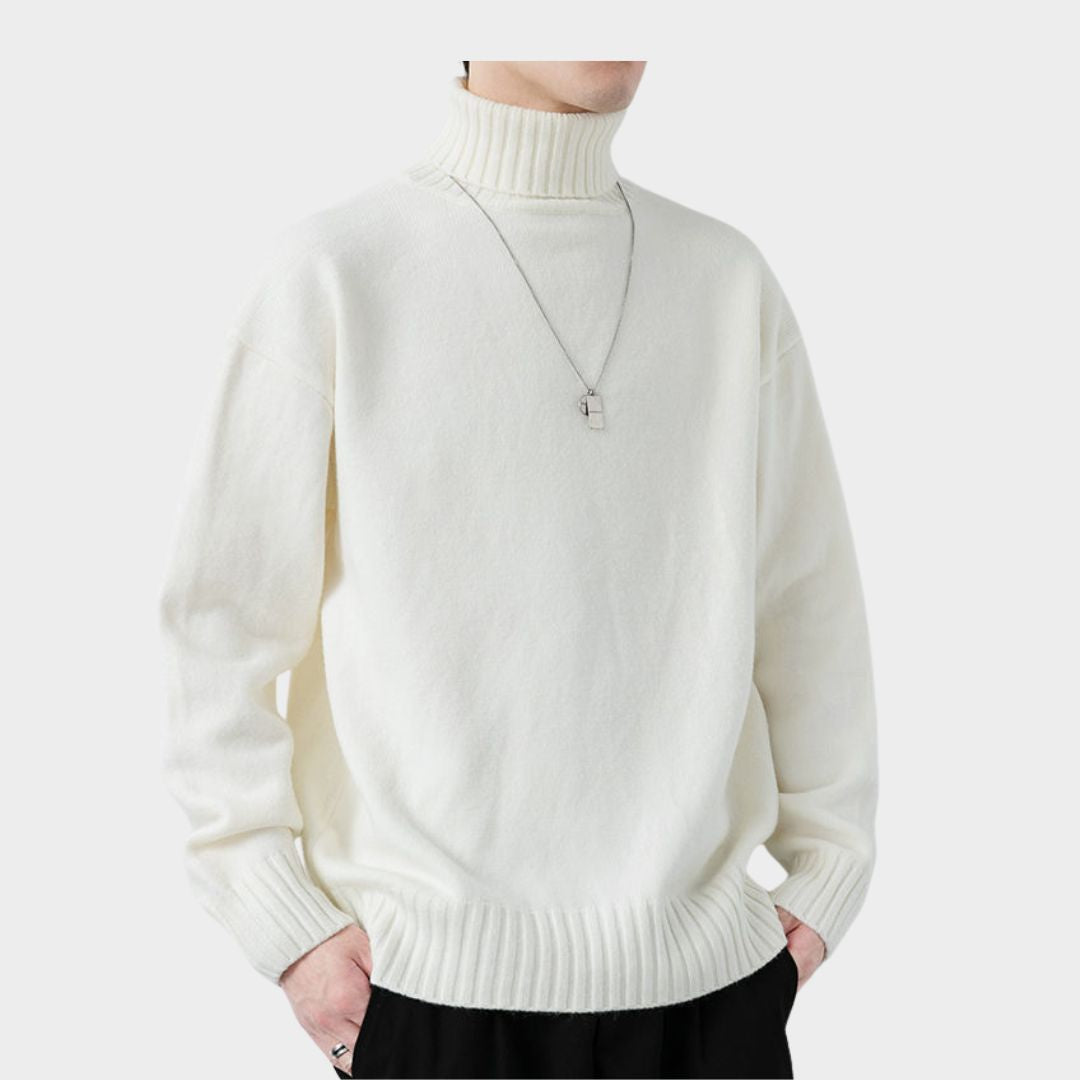 Men's High Collar Turtleneck Knitted Sweater - Warm Fleeced Cashmere Pullover in Solid Multiple Colours