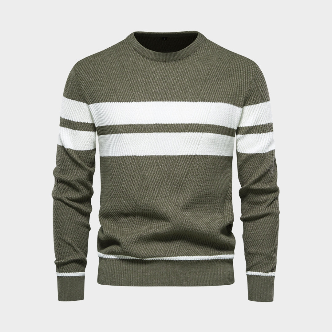 Men's Patchwork O-Neck Sweater – Slim Fit Casual Long Sleeve Warm Knit (Black, Army Green, and More)