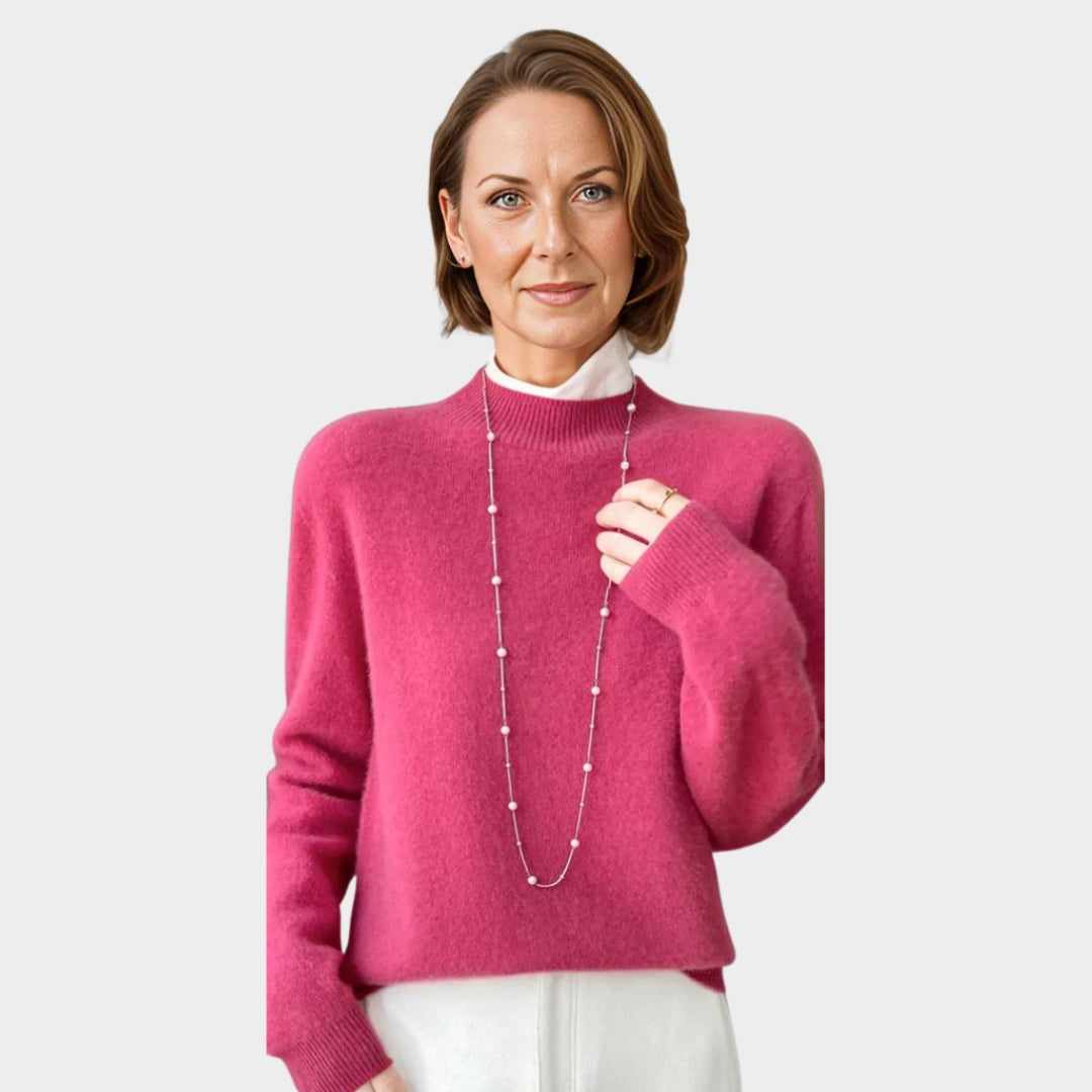 Women’s Fall Winter Merino Wool Sweater – Mock Collar Pullover, Multiple Colors