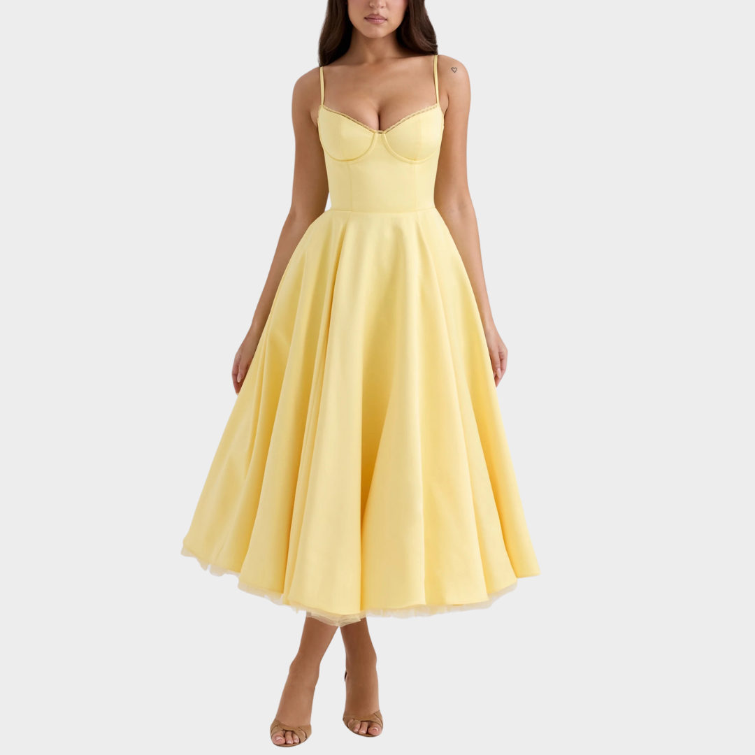 Women’s Puffy Dress – V Neck Sleeveless Design – Suspender Straps – Solid Colour – Elegant Contoured Fit – Multiple Colours