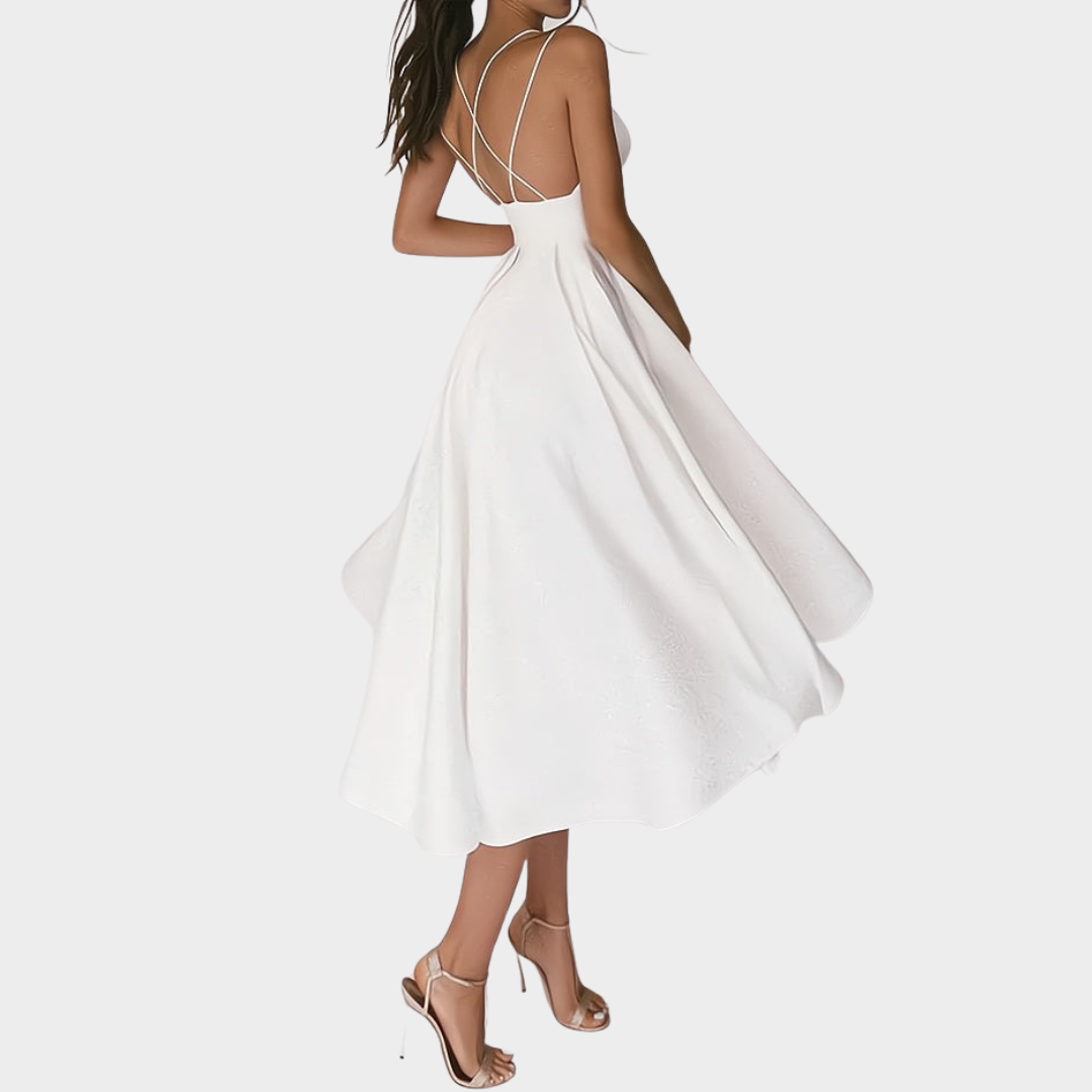 Women's Spaghetti Strap Midi Dress – V-Neck Backless – Elegant Party Dress – Multiple Colours