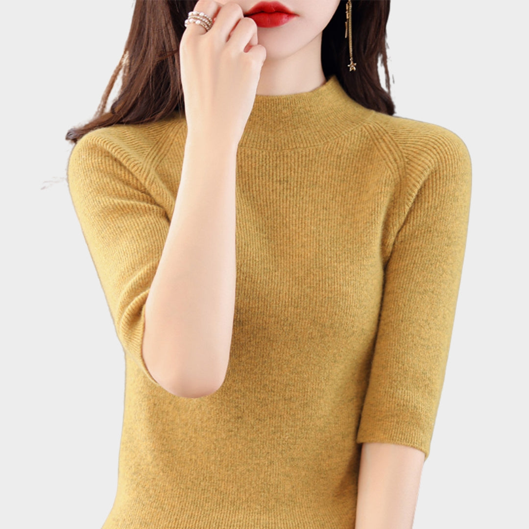 Women's Cashmere Blend Sweater – Slim Fit Short Sleeve Knitted Top in Beige, Black and More