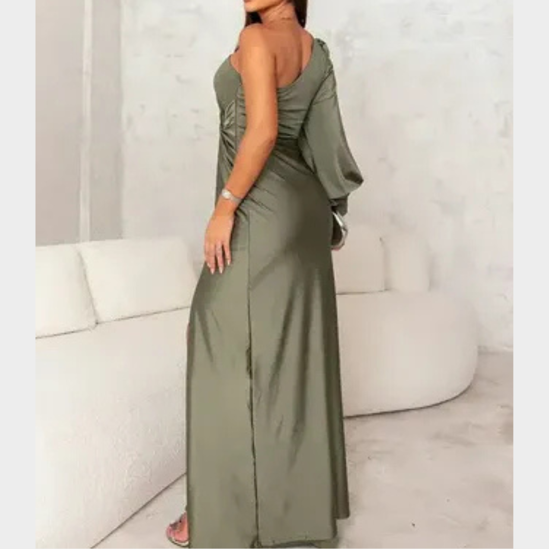Women’s Evening Dress – One Shoulder Maxi with Open Sleeve and Relaxed Fit – Silky Fabric – Multiple Colours