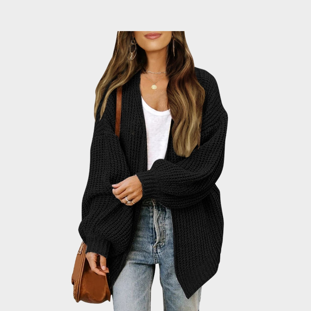 Women's Lantern Sleeve Thick Needle Vest – Cozy Knitted Sweater Coat, Black, Beige, and More