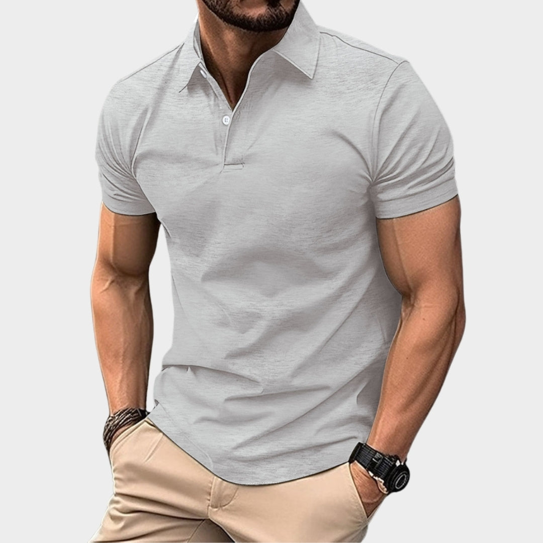 Men's Polo Shirt - Short Sleeve Lapel Button Solid Color Summer Casual T-Shirt, Purple, Dark Green, Navy Blue