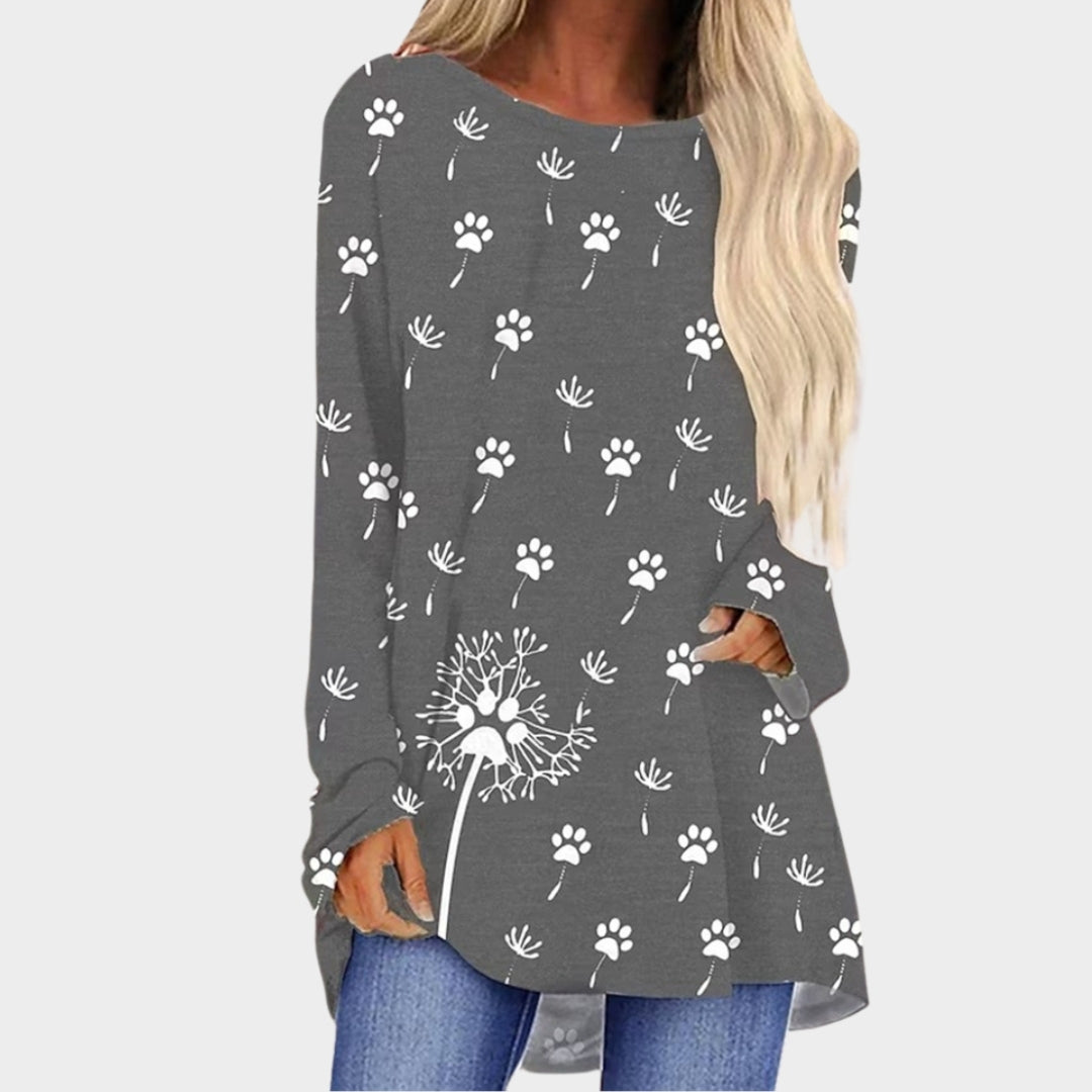 Winter Women’s Long Sleeve T-Shirt - Round Neck, Loose Fit, Printed Top (Green/Red, Brown/Blue, and More)