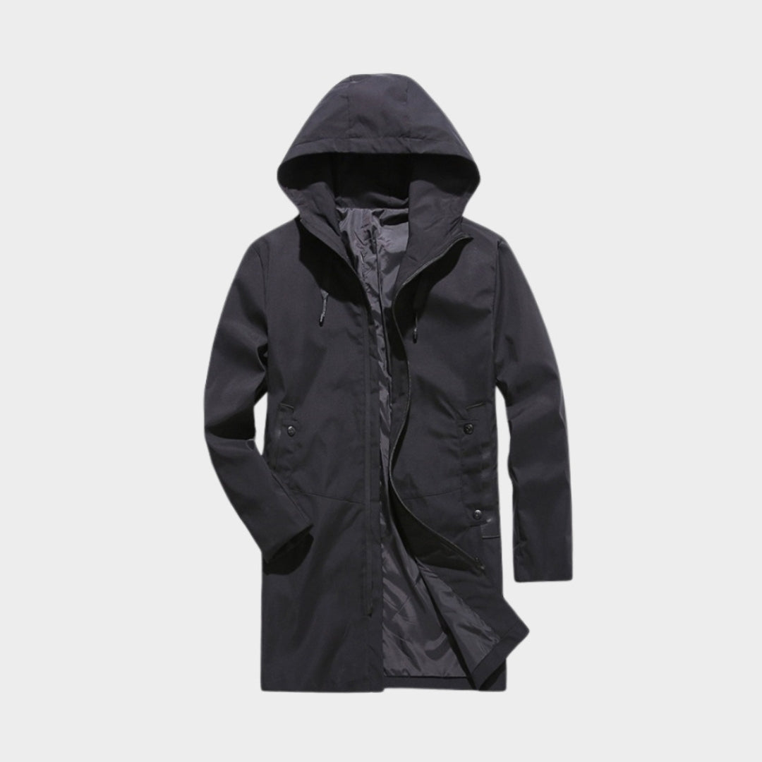 Men’s Hooded Trench Coat - Warm Thicken Windbreaker, Casual Autumn Winter Jacket, Black, Brown