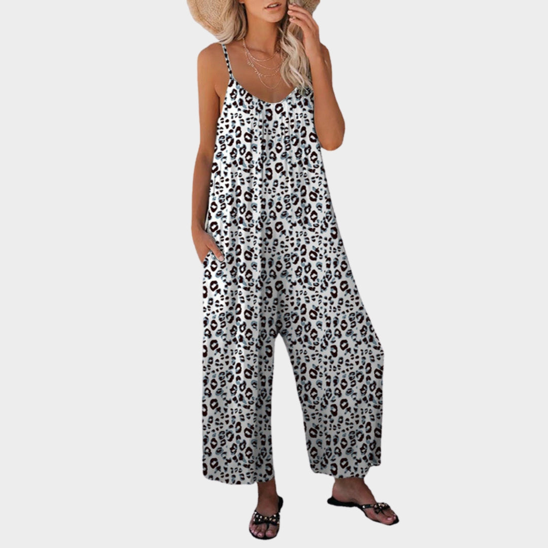 Summer Women's Jumpsuit – Leopard Pattern, Loose Casual Fit, Pockets, Belt, Multiple Colors