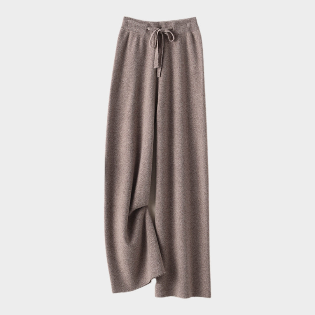 Women’s Cashmere Wide Leg Pants - High Waist Knitted Trousers - 100% Pure Wool - Winter Casual (Dark Grey, Camel, Black, and More)